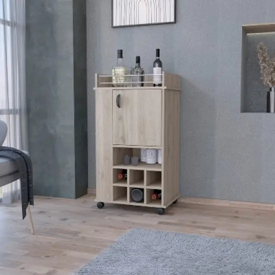 Gulches 1-Door Bar Cart with Wine Rack & Casters in Light Gray image {7}