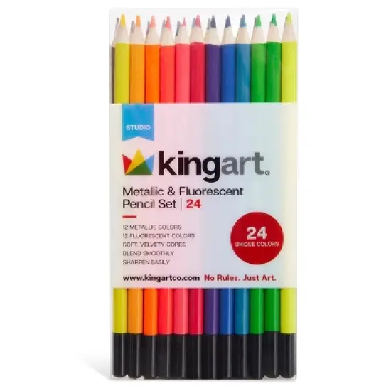 KINGART Colored Pencil Set, 24 Metallic & Neon Colors image {4}