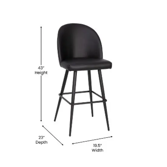 Merrick Lane Set of 2 Modern Armless Barstools with Contoured Backs, Steel Frames, and Integrated Footrests image {6}