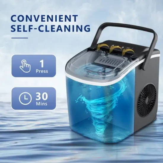 Simzlife Ice Maker Countertop, 26 Lbs/24H, Bullet Ice, 9 Pcs/6 Min, Portable Machine with Handle, Auto-Cleaning, Ultra Quiet, Smart Operation, Black image {2}