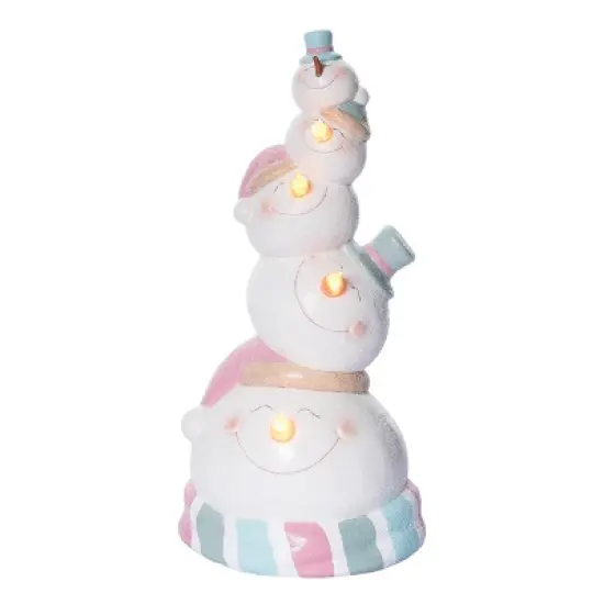 Transpac 13 Inch Holiday Stacked Pastel Snowman Figurine for Christmas Decorative Objects in Terracotta image {1}