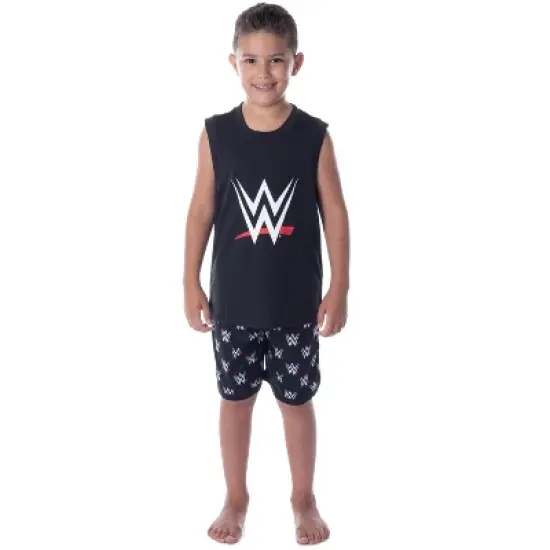 WWE Boys' World Wrestling Entertainment Logo Tank Short Pajama Set Black image {3}