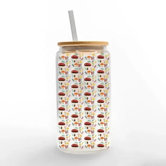 Creative Products Mushroom Pattern 16 oz. Glass Can Cup image {1}