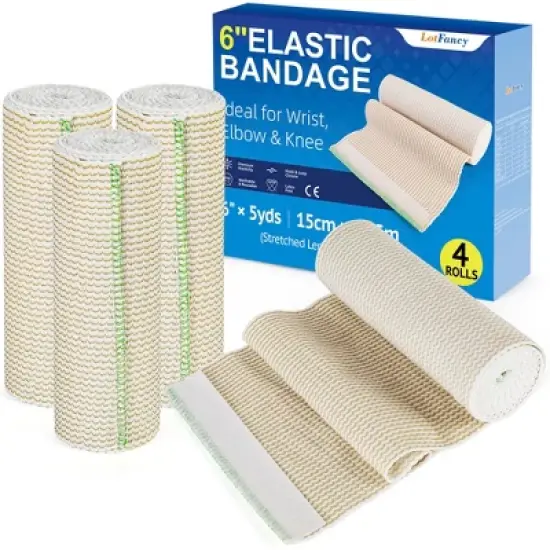 LotFancy Elastic Bandage Wrap, (6" Wide x 15&rsquo;), 4 Pack Cotton Compression Bandages with Self-Closure on Both Ends image {7}