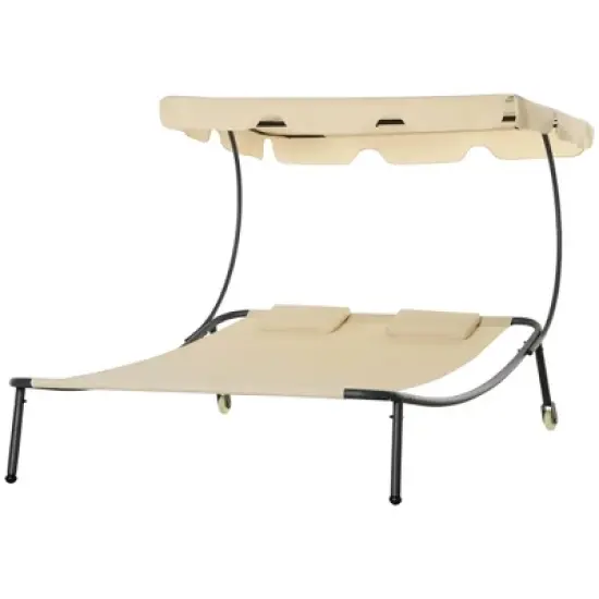 Resenkos Patio Double Chaise Lounge Chair, Outdoor Wheeled Hammock Daybed With Adjustable Canopy and Pillow, image {2}