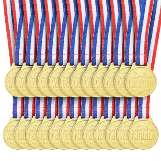 Juvale 24 Pack Gold Winner Medals for All Ages - Participation Awards with 15.3-Inch Neck Ribbon for Competitions (1.5 In) image {8}