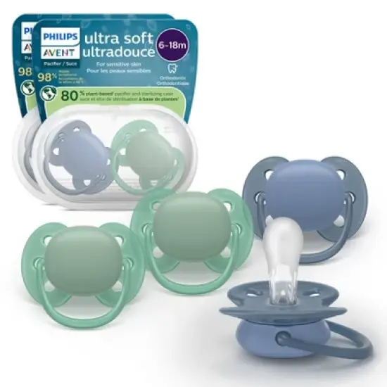 Philips Avent Ultra Soft Pacifiers 6-18m - Blue Hush/Desert Green - 4pk image {6}