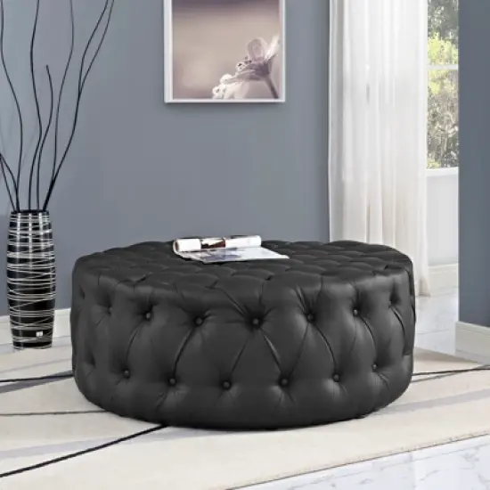 Amour Upholstered Vinyl Ottoman Black - Modway image {1}