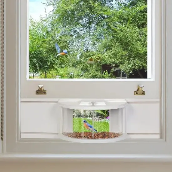 Snynuxx Window Bird Feeder Inside House with 180&deg; Clear View, Durable Wood and Safe Birder Feeder, White image {7}