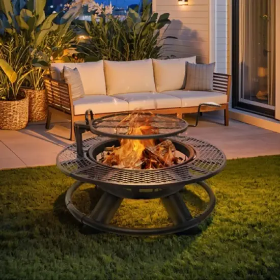 Bestier Fire Pit with Grills Grate, 47" Outdoor Firepit for Outside Wood Burning image {3}