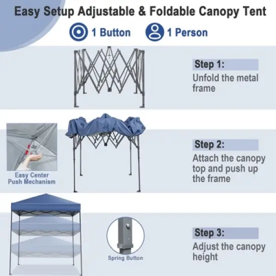 Tangkula Patio 6.6 x 6.6ft Outdoor Pop-up Canopy Tent UPF 50+ Portable Sun Shelter image {6}