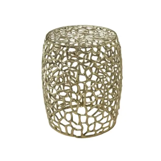 Aluminum Drum End Table with Intricate Design-Gold image {1}