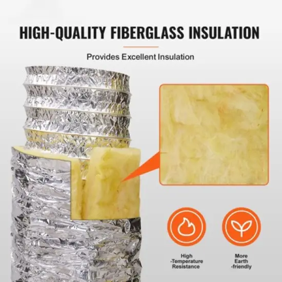 VEVOR Dryer Vent Hose, 5'' Insulated Flexible Duct 25FT Long with 2 Duct Clamps, Heavy-Duty Three Layer Protection, Silver image {2}