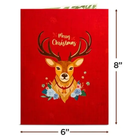 Paper Love 3D Christmas Reindeer Pop Up Christmas Card, 100% Recycled and Eco-Friendly, 8" x 6" Cover - With Note Tag image {1}