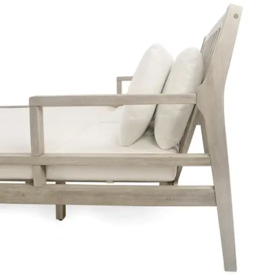 Outdoor Patio Acacia Wood Double Daybed Sunbed with Four Pillows image {10}