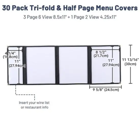 WeChef 30 Pcs Restaurant Menu Covers Trifold for 8.5x11" 3 Page 6 View & 4.25x11" Half Page for Wine List Drink cafe Bar image {6}