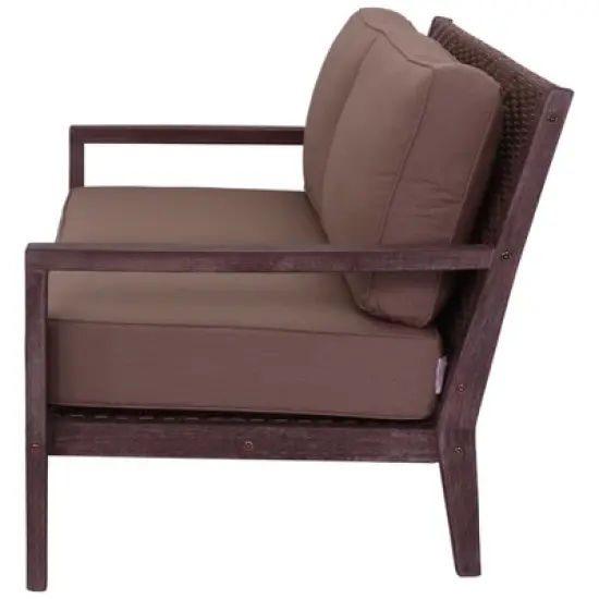 Courtyard Casual Bridgeport II Loveseat Stained Eucalyptus Wood KD  Sunbrella Fabric image {6}