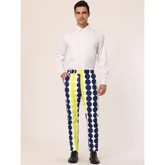Lars Amadeus Men's Casual Geometric Printed Color Block Flat Front Dress Pants image {2}