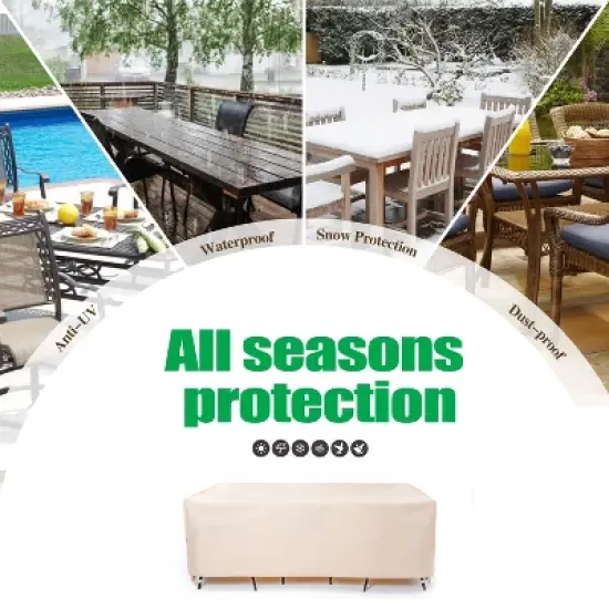 F&J Outdoors Premium Waterproof Outdoor Patio Rectangular Table Cover - Beige image {6}