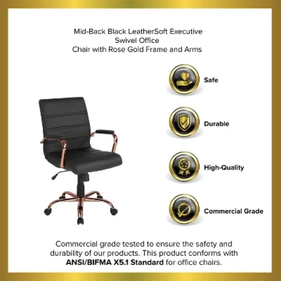 Emma and Oliver Mid-Back Executive Swivel Office Chair with Metal Frame and Arms image {10}