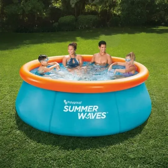 Summer Waves P1C008303 8 Foot Wide Quick Set Inflatable Top Ring Kiddie Swimming Pool with Deep Sea Ocean Life Graphics and 3D Goggles, Blue image {4}