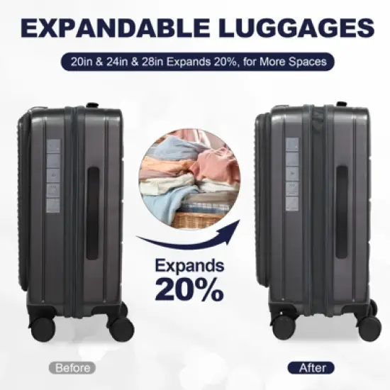 Gulches Luggage,with front opening,TSA approved lock,hardshell suitcase,Black image {5}