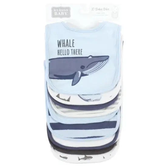 Hudson Baby Infant Boy Cotton Bibs, Boy Whale Shark, One Size image {1}