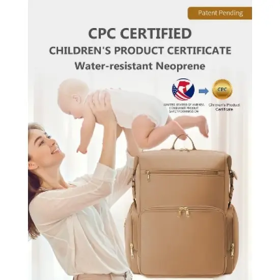 Itopfox Neoprene Waterproof Diaper Backpack for Parents with Changing Pad, Large Storage & 10 Pockets, Travel-Friendly Design (Oat) image {5}