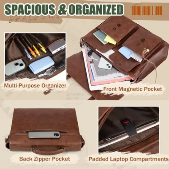 Mens Messenger Bag  Vintage Leather Laptop Briefcase Satchel Computer Shoulder Bag image {7}