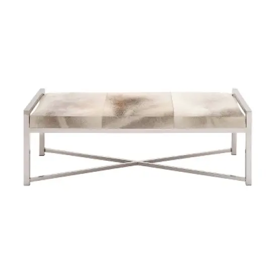 Contemporary Stainless Steel Rectangular Cowhide Bench - Olivia & May image {25}