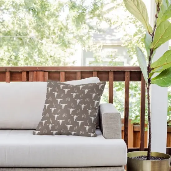 18"x18" Deny Designs Little Arrow Design Co Cow Skull Outdoor Throw Pillow Taupe image {1}