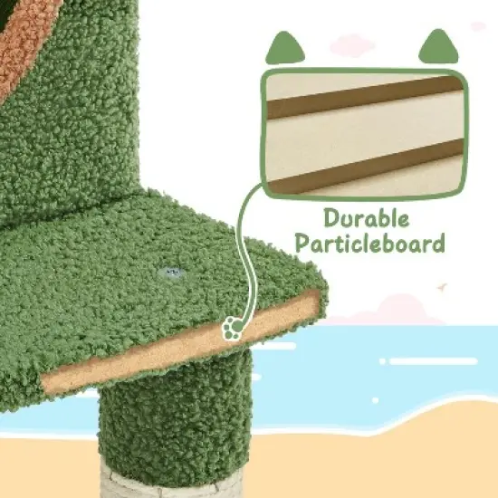Yaheetech 59" H Cat Tree Tower with Natural Sisal Scratching Posts, Green/Brown image {4}