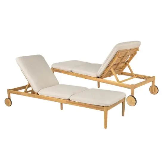 Chaise Lounge Chair With Wheels for Patio, Wood Frame Recliner With Cushions Set of 2 for Poolside Relaxing-Maison Boucle image {1}