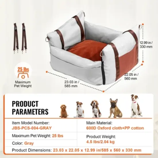 VEVOR Dog Car Seat, Waterproof Dog Booster Seat for Car with Side Handles and A Storage Pocket, Clip-On Safety Leash and PP Cotton Filling image {7}