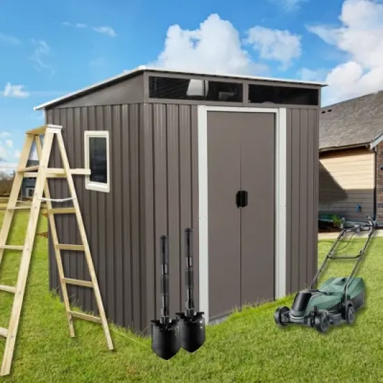 6ft x 5ft Outdoor Metal Storage Shed With window Transparent plate W540S00011 image {10}