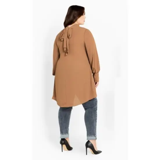 Women's Plus Size Neck Tie Tunic - caramel | CITY CHIC image {4}