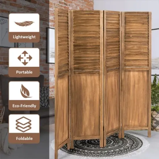 Costway 4 Panel Folding Privacy Room Divider Screen Home Furniture 5.6 Ft Tall Brown image {3}