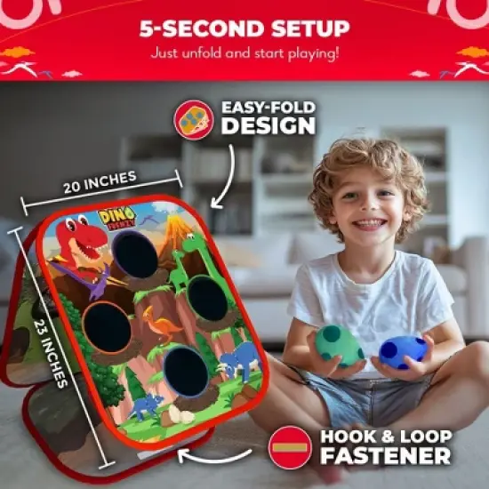 SWOOC Games - Dino Frenzy&trade; | 2-in-1 Corn Hole Games for Kids | 5-Second Setup | Dinosaur Bean Bag Toss Game for Kids | Kid Cornhole Game Set image {2}