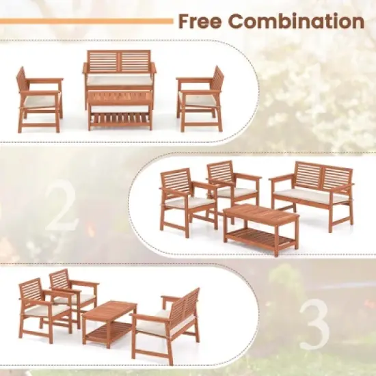 Costway 4 PCS Patio Conversation Set with Soft Seat Cushions 2-Tier Rectangle Coffee Table image {7}