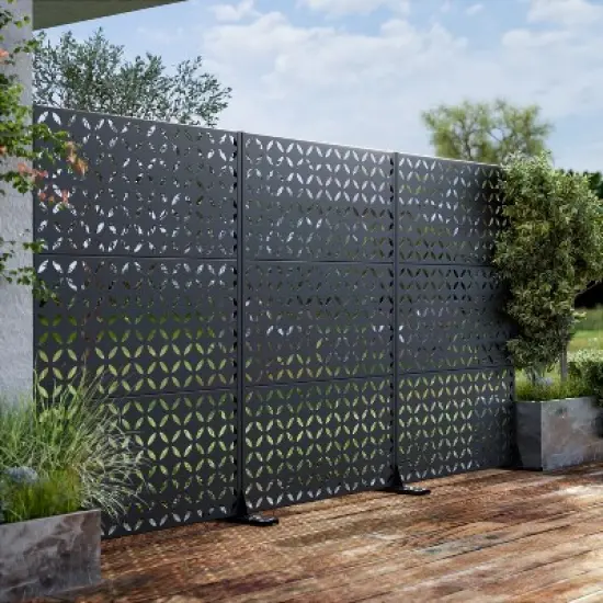 Lirago 72 in. Galvanized Fence Panels Outdoor Privacy Screen Black image {4}