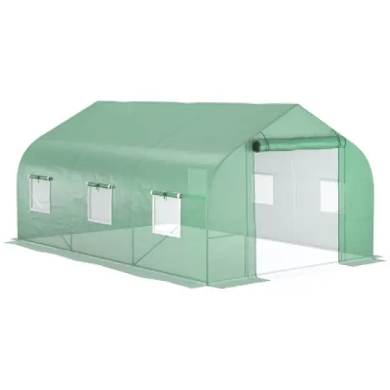 Outsunny Outdoor Walk-In Tunnel Greenhouse Hot House with Roll-up Windows, Zippered Door, PE Cover, Green image {8}