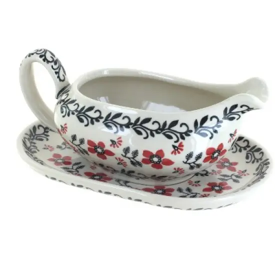 Blue Rose Polish Pottery S119 Manufaktura Gravy Boat & Plate image {13}