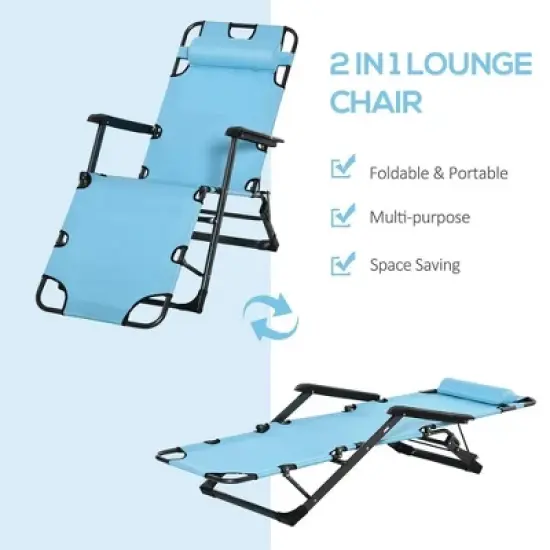 Resenkos Lounge Chair Outdoor, Patio Lounge Chair,Folding Chaise Lounge Chair for Outside, 2-in-1 Tanning Chair with Pillow & Pocket, Red image {2}