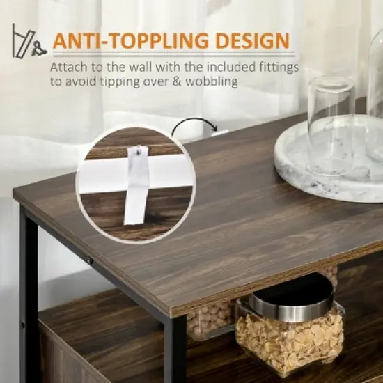 HOMCOM Rustic Kitchen Sideboard, Serving Buffet Storage Cabinet with Adjustable Shelves, Glass Doors, and 2 Drawers for Living Room image {5}