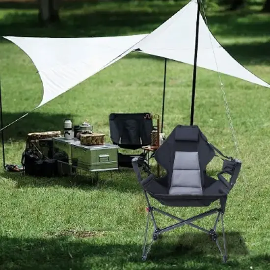 Hammock Camping Chair with Stand, High Back Swing Rocker, Folding Design, Cup Holder & Side Pocket, Heavy Duty for Outdoor Use image {3}