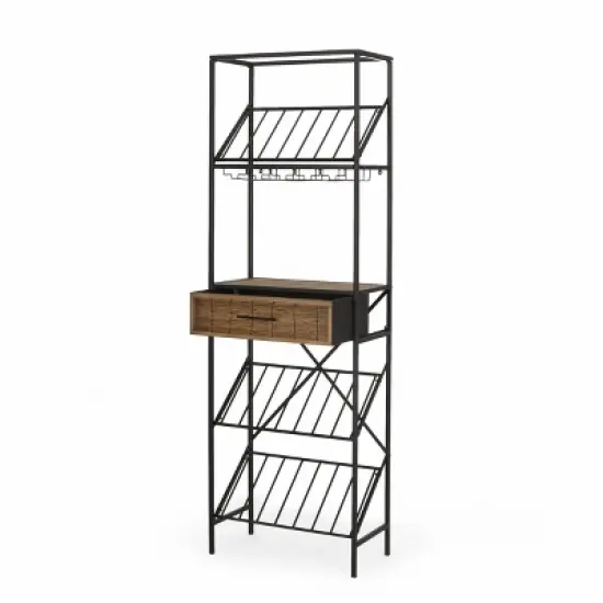 Boster Boho Industrial 21 Bottle Floor Wine Rack with Storage Natural/Black - Christopher Knight Home image {3}