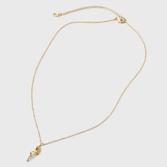 14K Gold Plated Rose Pendant Necklace - A New Day&trade;: Brass, Cubic Zirconia, 16" Length, Lobster Claw Clasp image {2}