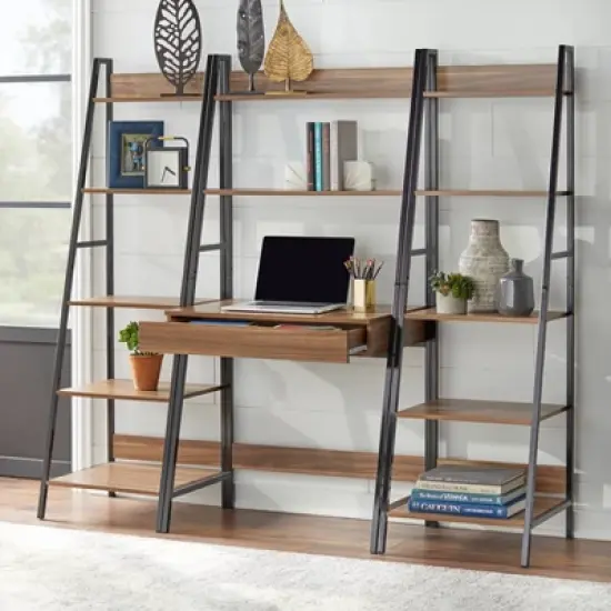 3pc Denton Ladder Desk and Shelf Walnut/Black - Buylateral image {2}