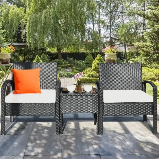 Costway 3PCS Patio Rattan Furniture Set Table & Chairs Set with Cushions Outdoor image {3}
