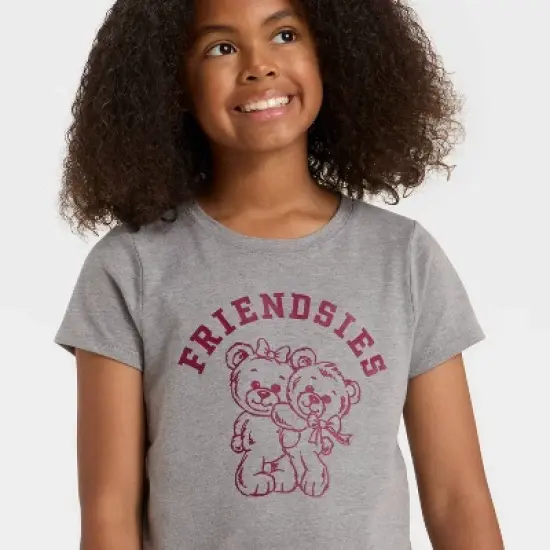 Girls' Short Sleeve Friendsies Graphic T-Shirt - Cat & Jack&trade; Medium Charcoal image {1}